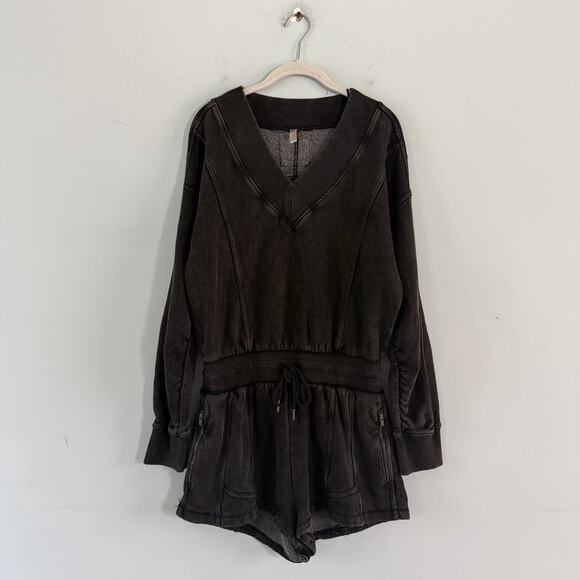 Free People Movement Intercept Washed Black Romper - Picture 4 of 7